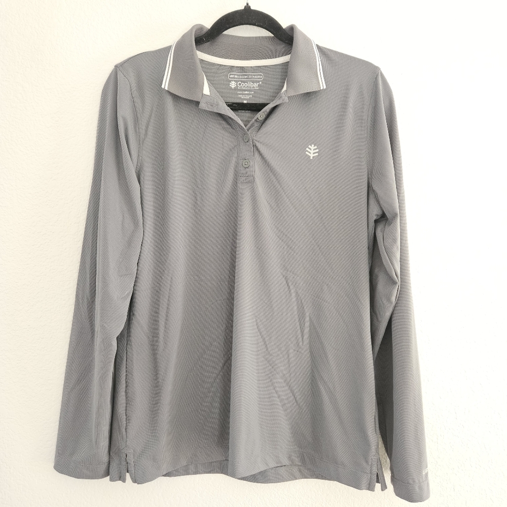 Coolibar Birdie L/S Polo Shirt 01497 Grey UPF50+  Womens M Micro Polka Dot